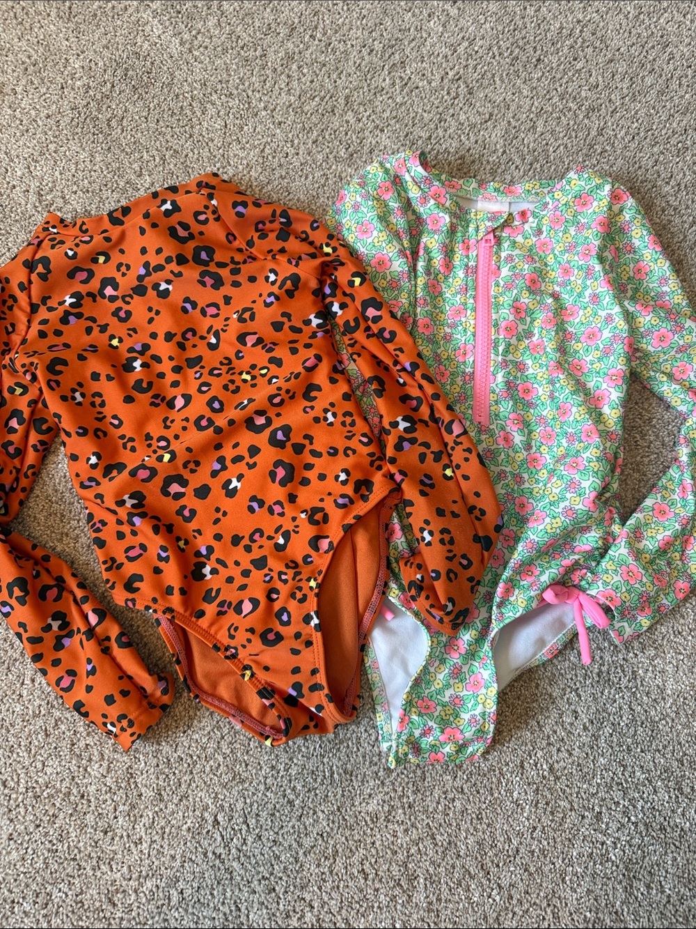 Cat & Jack Kids One-Piece Swimwear Set - Orange Leopard & Floral Pink/Green